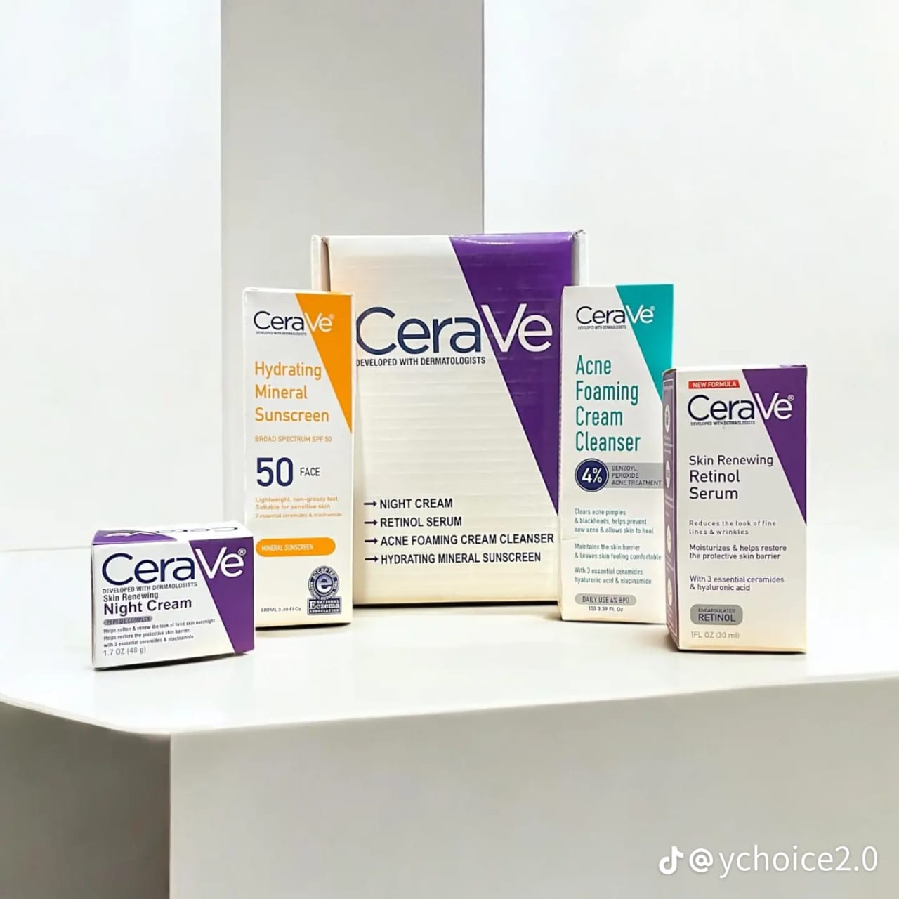 CeraVe 4-in-1 Skincare Kit: Night Cream, Sunblock, Cleanser & Serum for Radiant Skin